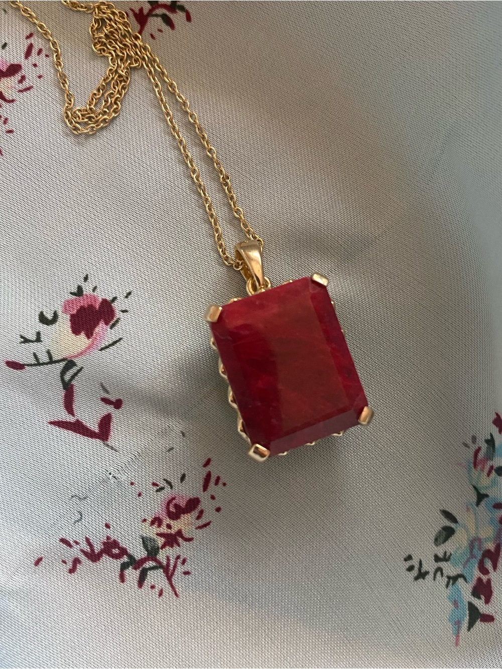 Opaque Indian Ruby Emerald-Cut Necklace in Sterling Silver Gold Vermeil Setting